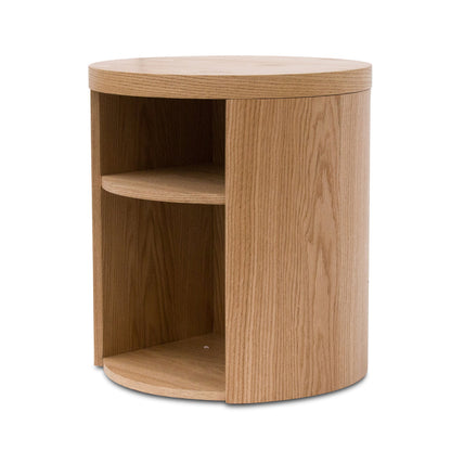 Round Wooden Bedside Table - Natural