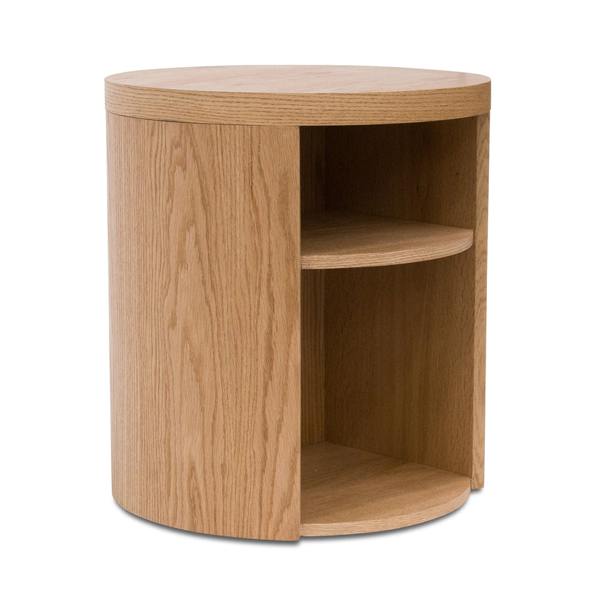 Round Wooden Bedside Table - Natural
