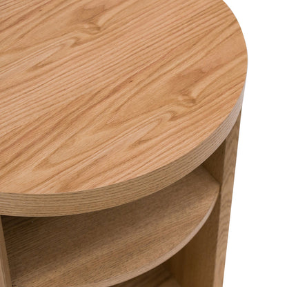 Round Wooden Bedside Table - Natural