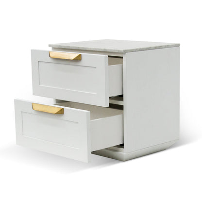 Bedside Table - White with Marble Top