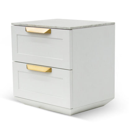 Bedside Table - White with Marble Top