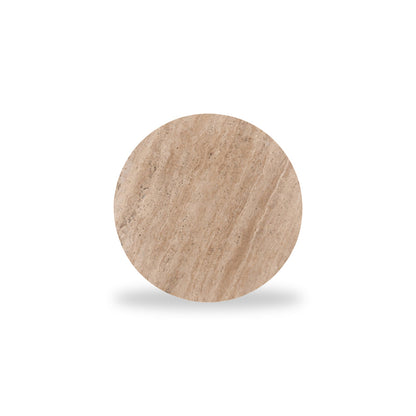 CST8723-RB 45cm Travertine Top Round Side Table - Walnut