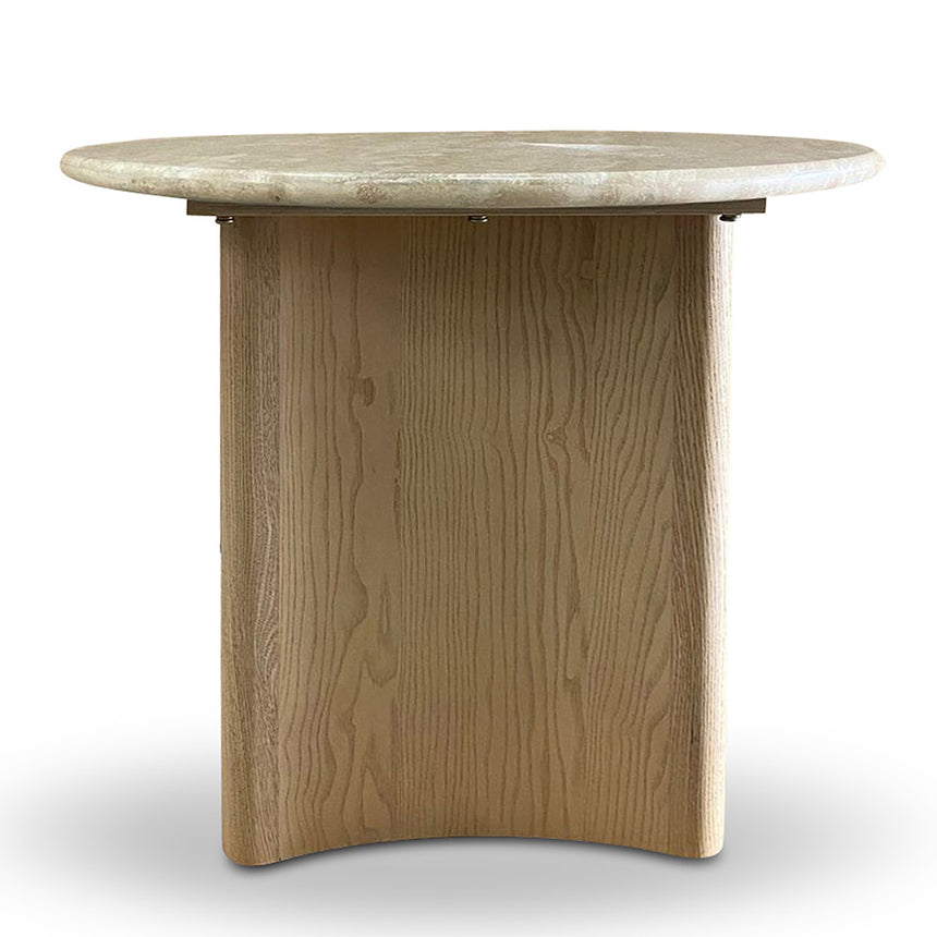 60cm Travertine Top Side Table - Crème Ash