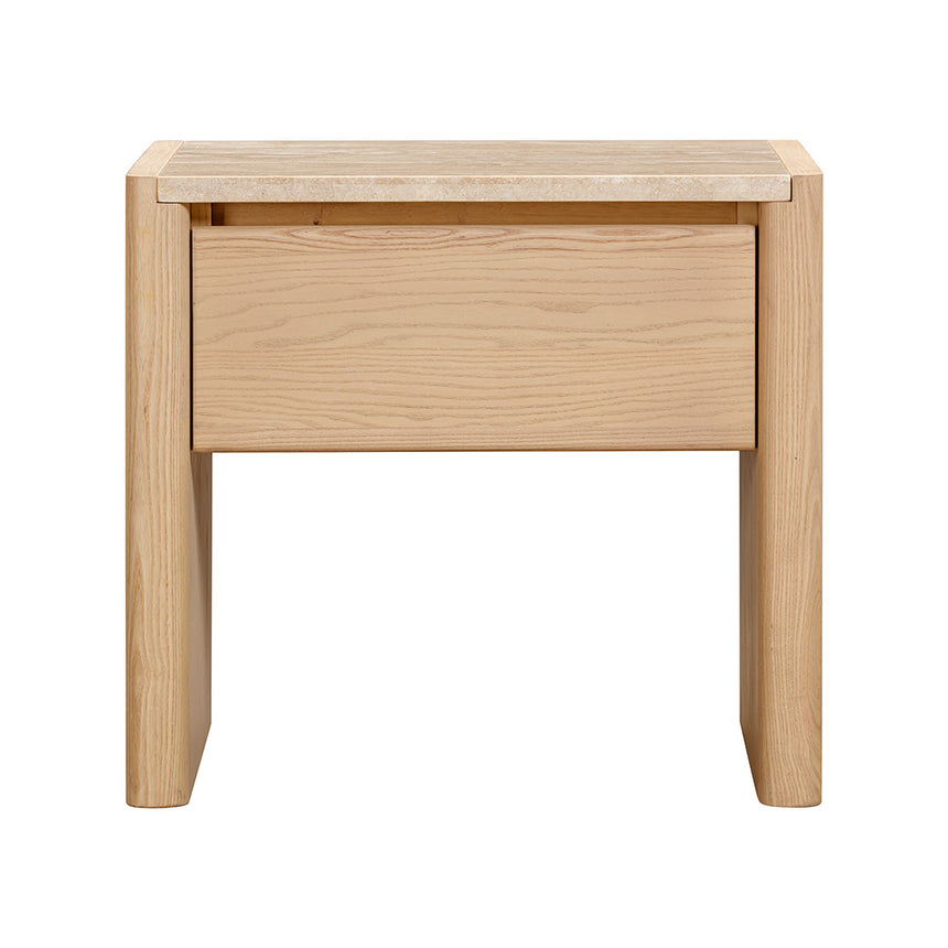 55cm Travertine Top Bedside Table - Creme Ash