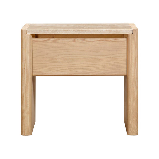 55cm Travertine Top Bedside Table - Creme Ash