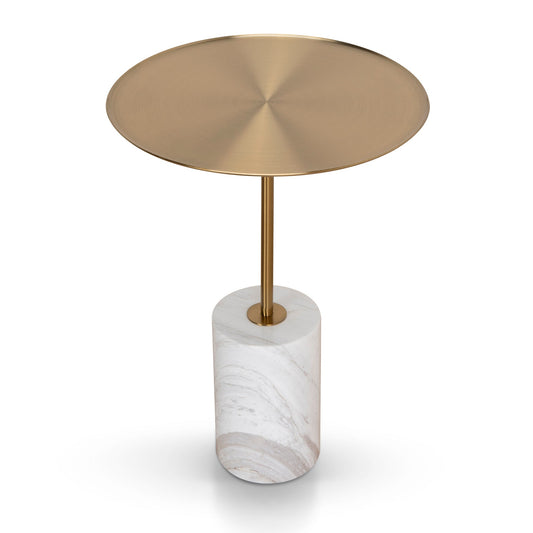 CST8794-NY 45cm Brushed Gold Side Table - Carrara Marble