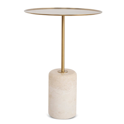 CST8795-NY 45cm Brushed Gold Side Table - Travertine