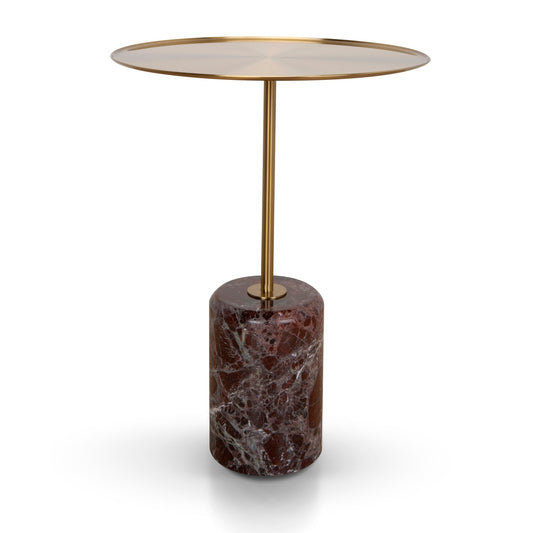 CST8797-NY 45cm Brushed Gold Side Table - Rosso Levanto Marble