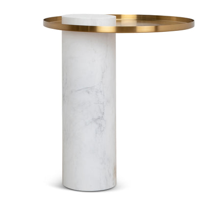 CST8801-NY 40cm Round Brushed Gold Side Table - Marble
