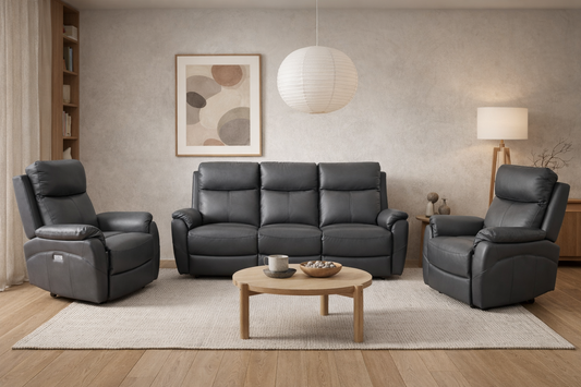 Camden Leather Recliner Suite-Gunmetal