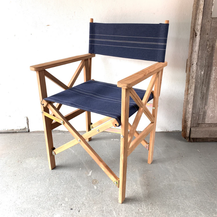 Director Chair Teak Synthetic Pin Stripe Denim