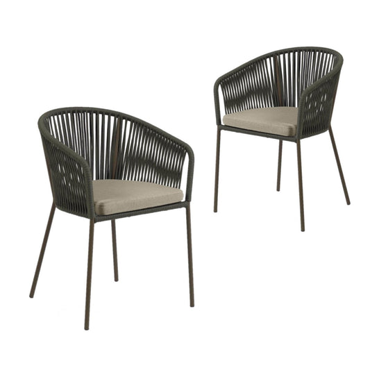 Set of 2 - Yanet Woven Dining Chair - Dark Green