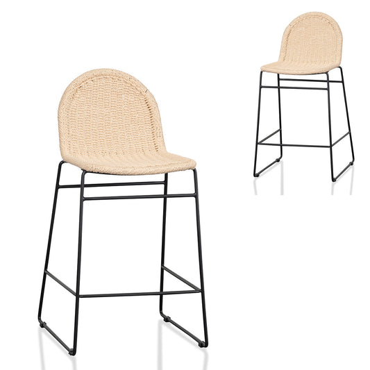 Set of 2 - Kelton 65cm Rattan Barstool - Natural Seat