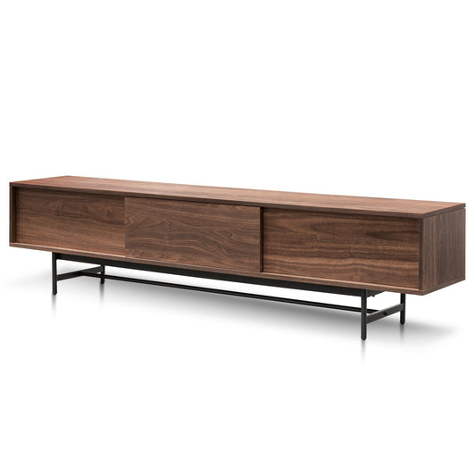 2.1m Walnut Wooden TV Entertainment Unit - Black Legs