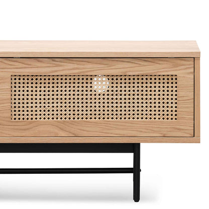 2m Natural Oak TV Entertainment Unit - Rattan Doors