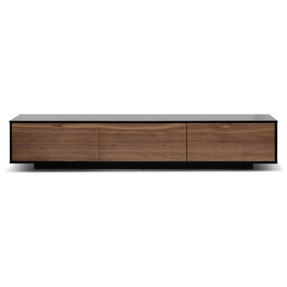 2.3m Wooden Entertainment Unit - Black with Walnut Drawers