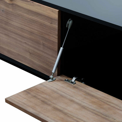 2.3m Wooden Entertainment Unit - Black with Walnut Drawers