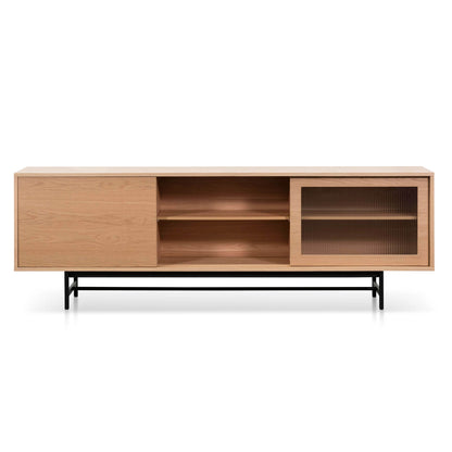 2.1m Wooden Entertainment TV Unit - Natural with Flute Glass Door