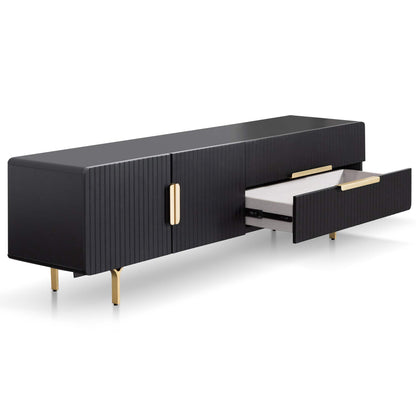 Matte Black TV Entertainment Unit - Brass Legs and Handle