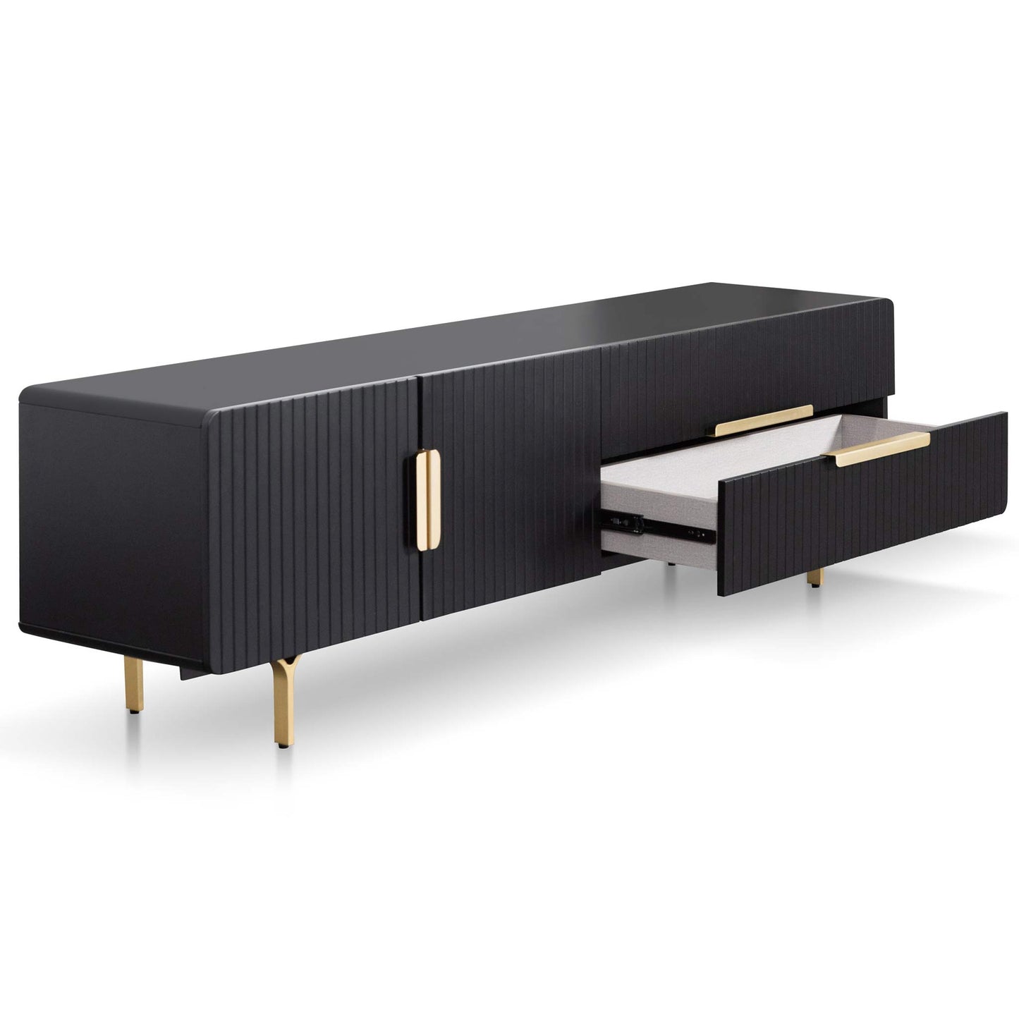 CTV6736-IG Matte Black TV Entertainment Unit - Brass Legs and Handle