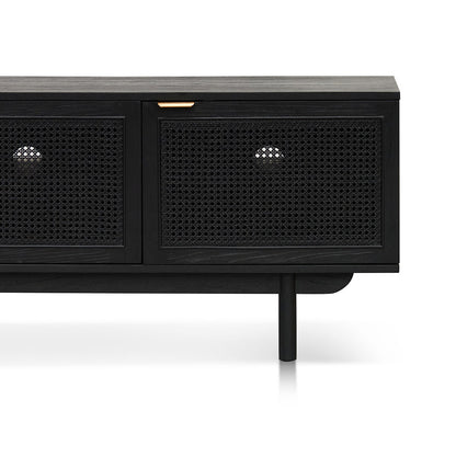 1.7m ELM Black Entertainment TV - Natural Rattan Door
