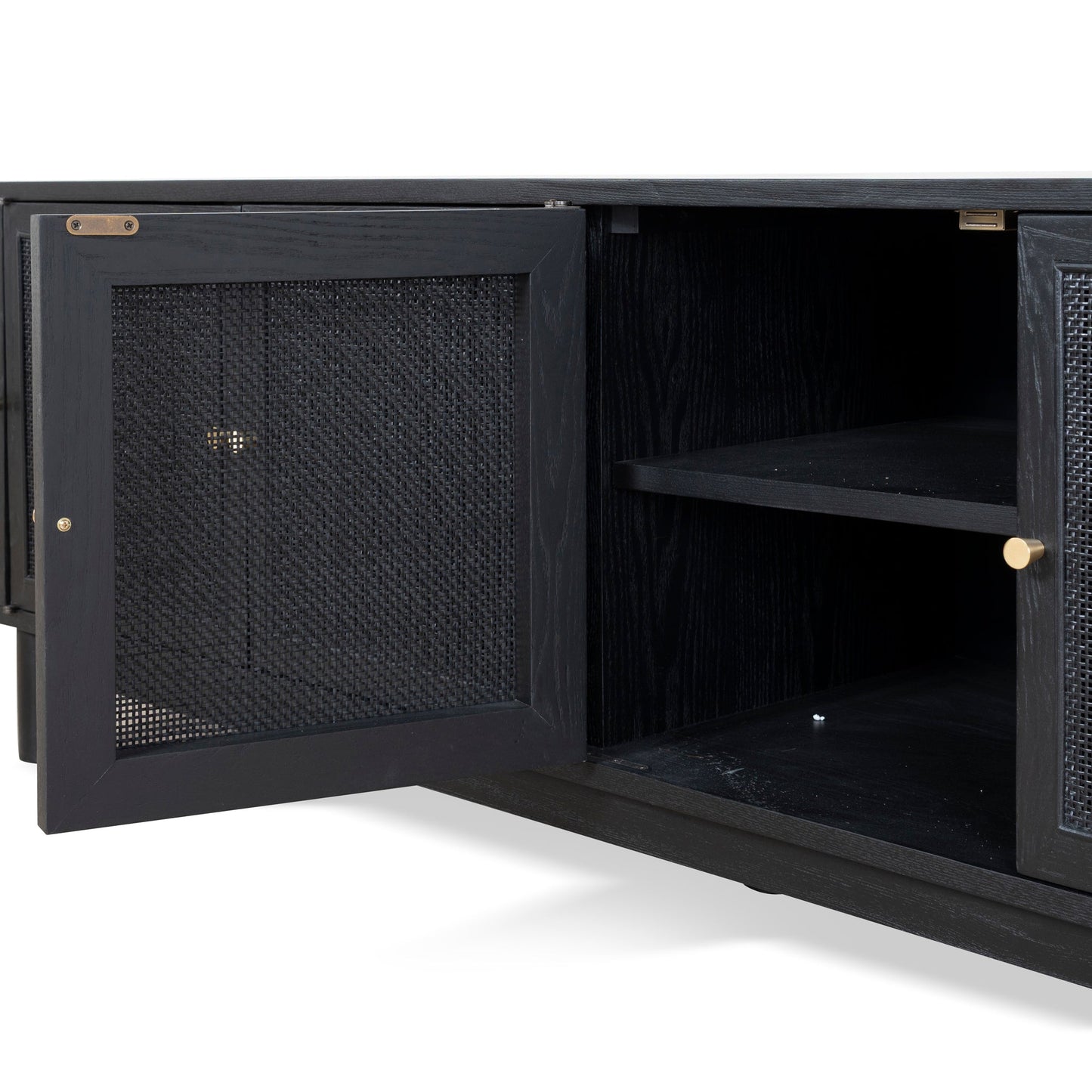 CTV8290-NI 2.2m Rattan Doors TV Entertainment unit - Full Black