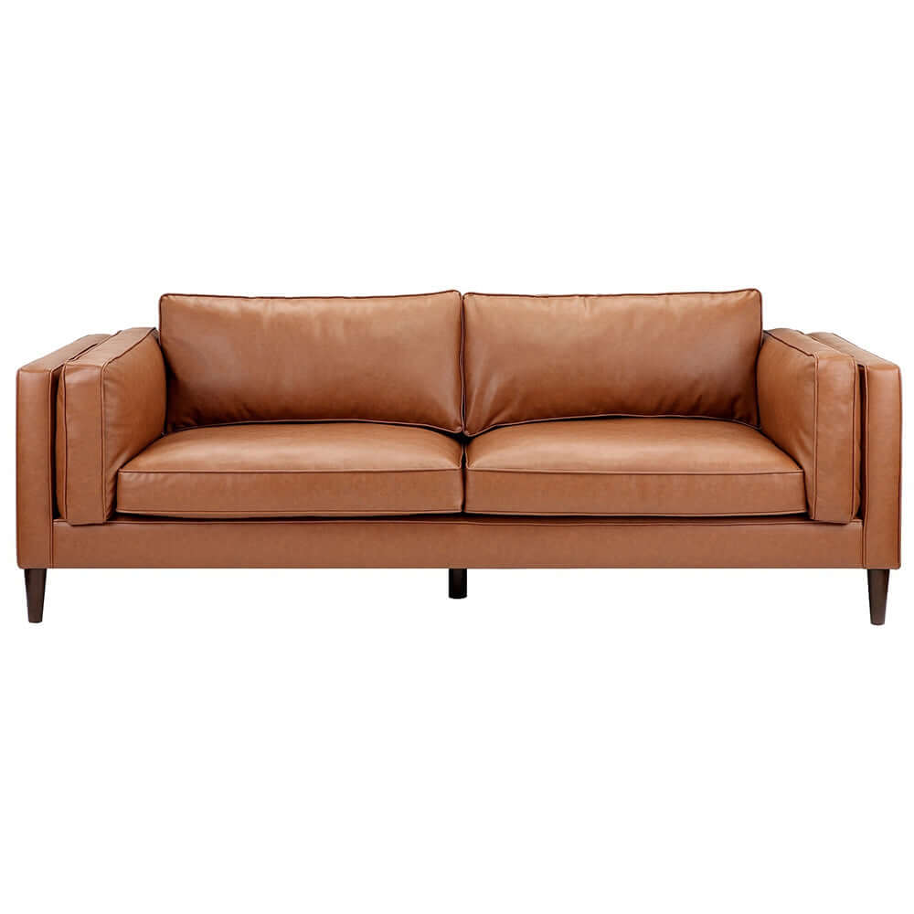 Tan Brahm 3 Seater Premium Faux Leather Sofa