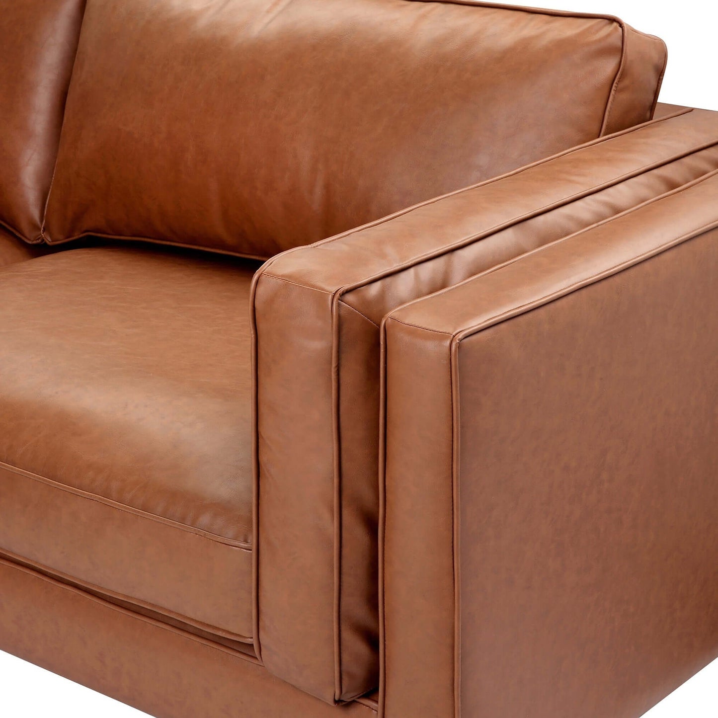 Tan Brahm 3 Seater Premium Faux Leather Sofa