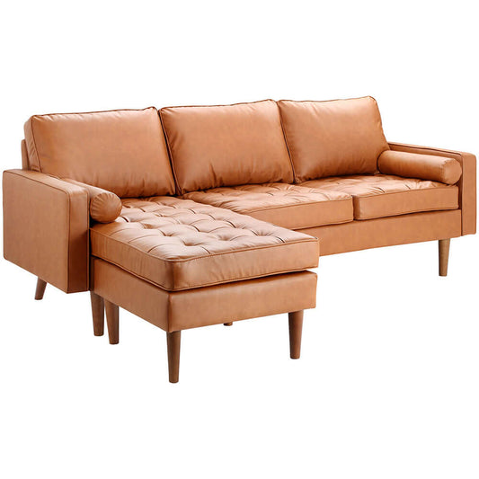 Tan Stockholm Faux Leather Reversible Chaise Sofa