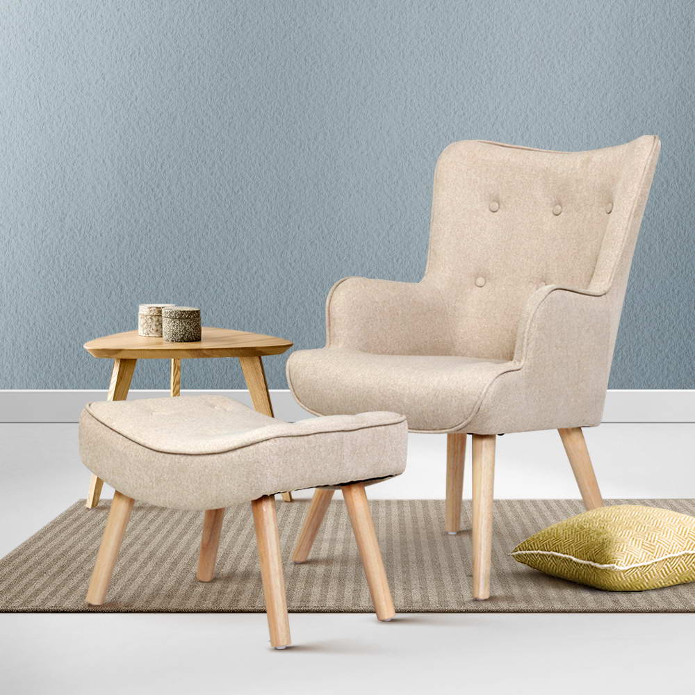 Artiss Armchair and Ottoman - Beige