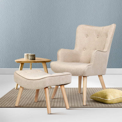 Artiss Armchair and Ottoman - Beige