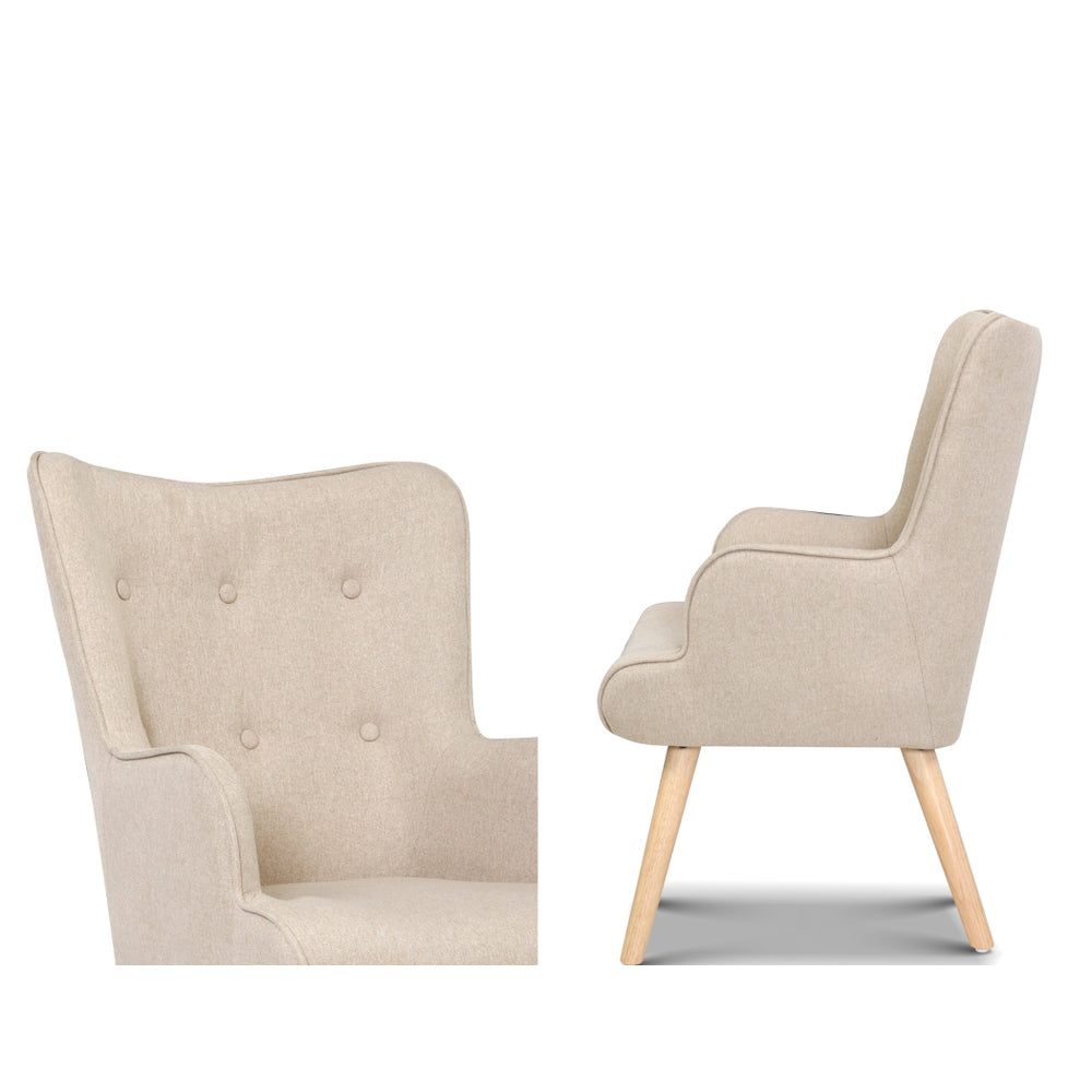Artiss Armchair and Ottoman - Beige