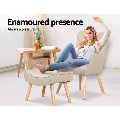 Artiss Armchair and Ottoman - Beige