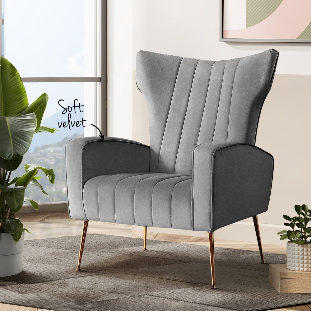 Armchair Lounge Accent Chairs Armchairs Chair Velvet Sofa Grey Seat