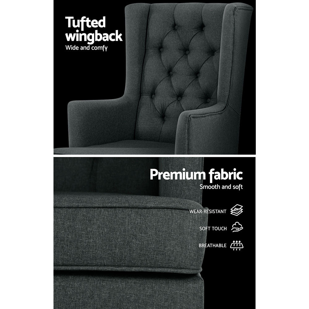 Artiss Rocking Chair Armchair Linen Fabric Charcoal Gaia