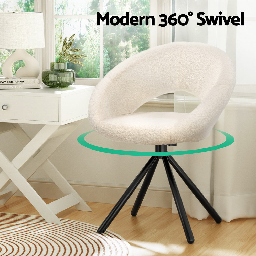 Artiss Dining Chairs Swivel Base Beige Boucle Sherpa Set of 2