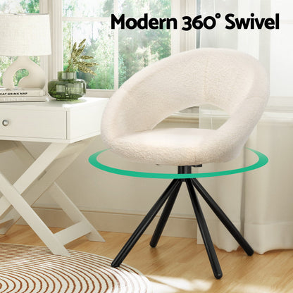 Artiss Dining Chairs Swivel Base Beige Boucle Sherpa Set of 2