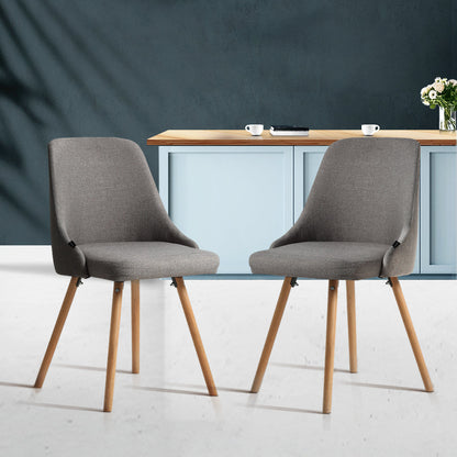 Set of 2 Replica Dining Chairs Beech Wooden Timber Chair Kitchen Fabric Grey