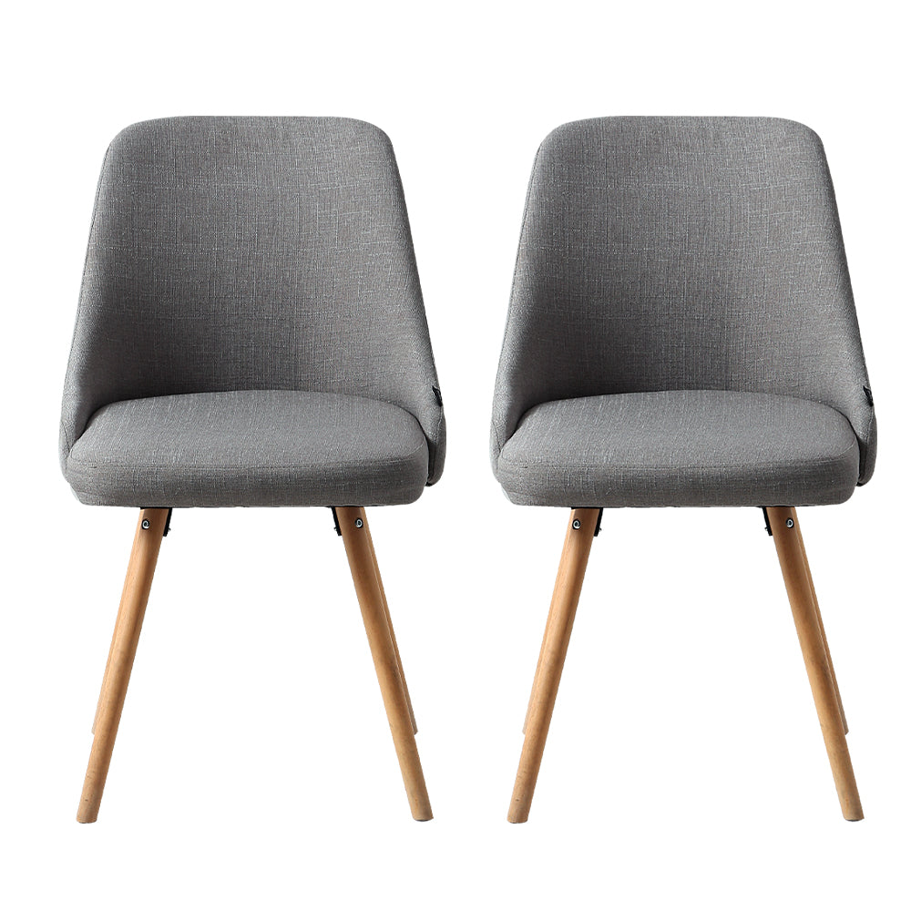 Set of 2 Replica Dining Chairs Beech Wooden Timber Chair Kitchen Fabric Grey