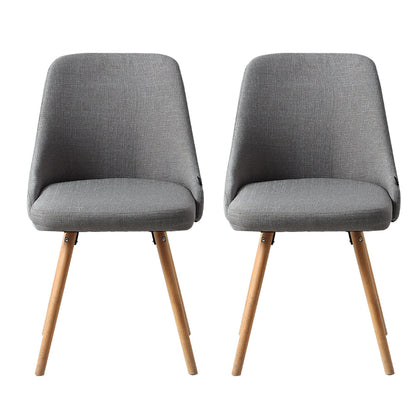 Set of 2 Replica Dining Chairs Beech Wooden Timber Chair Kitchen Fabric Grey