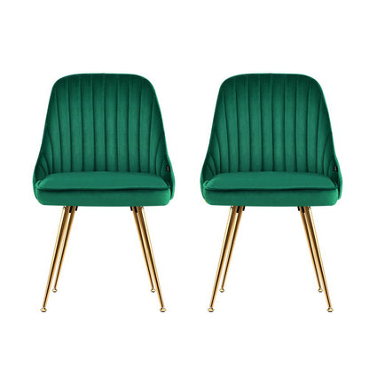 Set of 2 Dining Chairs Retro Chair Cafe Kitchen Modern Metal Legs Velvet Green