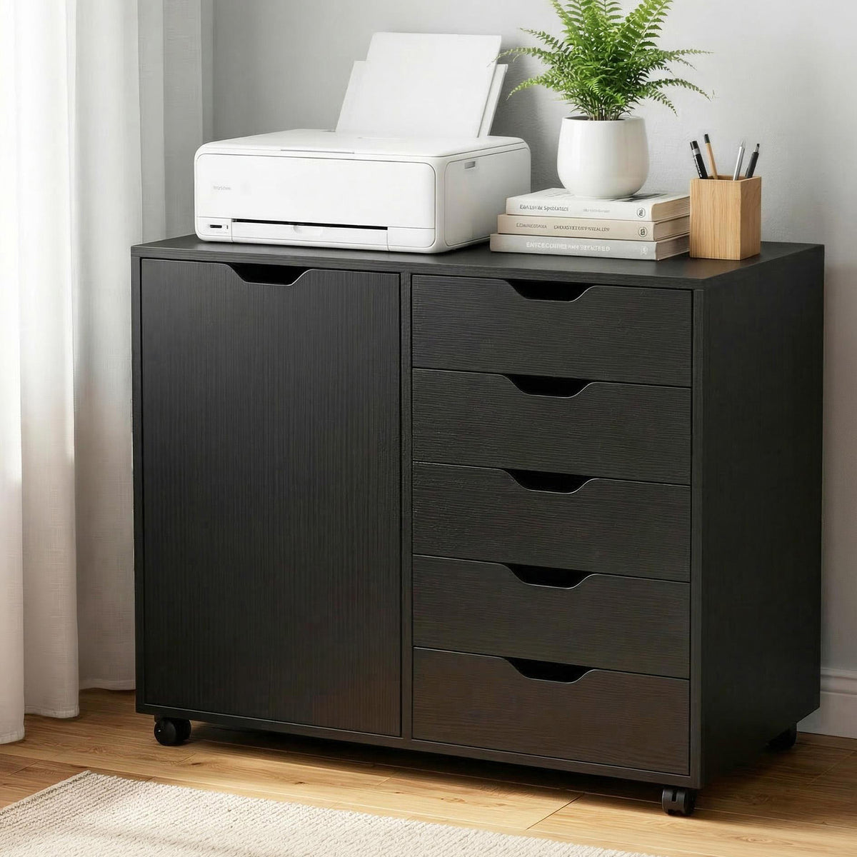 Artiss Mobile Filing Cabinet 5 Drawer with Door Modern Storage Cabinet Printer Stand