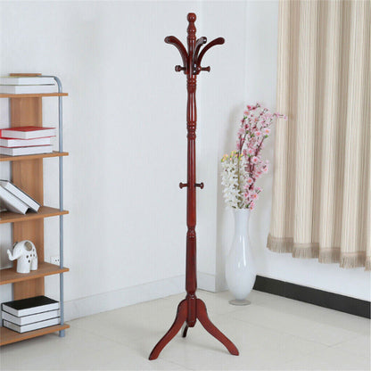 Birch Wood Coat Rack Stand Adjustable Hall Tree Entryway