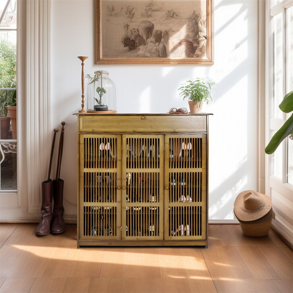 XXL 4-Tier Bamboo Shoe Rack Cabinet with Doors, Drawers