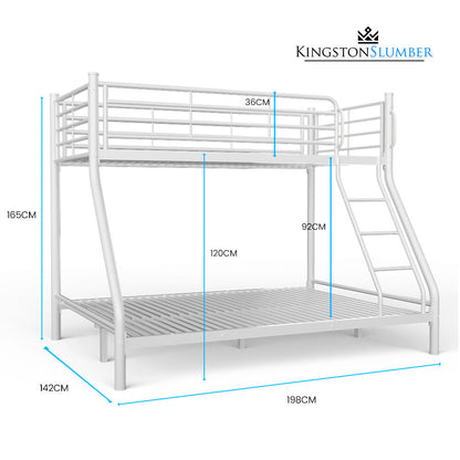 KINGSTON SLUMBER Single over Double Metal Bunk Bed Frame, Matte White
