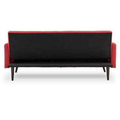 Sarantino Tufted Faux Linen 3-Seater Sofa Bed with Armrests - Red
