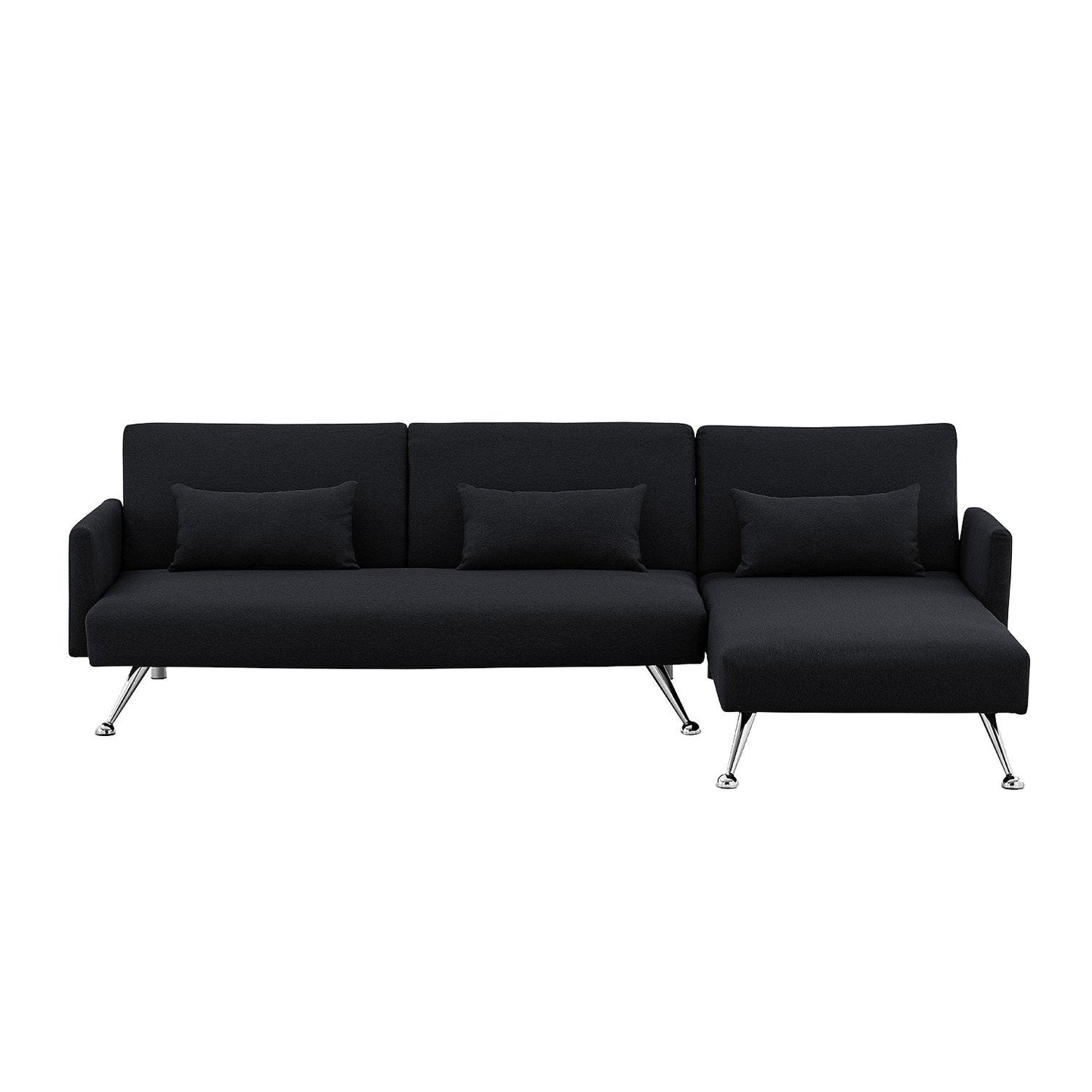 Sarantino Mia 3-Seater Sofa Bed with Chaise & 3 Pillows - Black