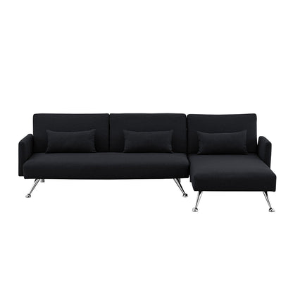 Sarantino Mia 3-Seater Sofa Bed with Chaise & 3 Pillows - Black