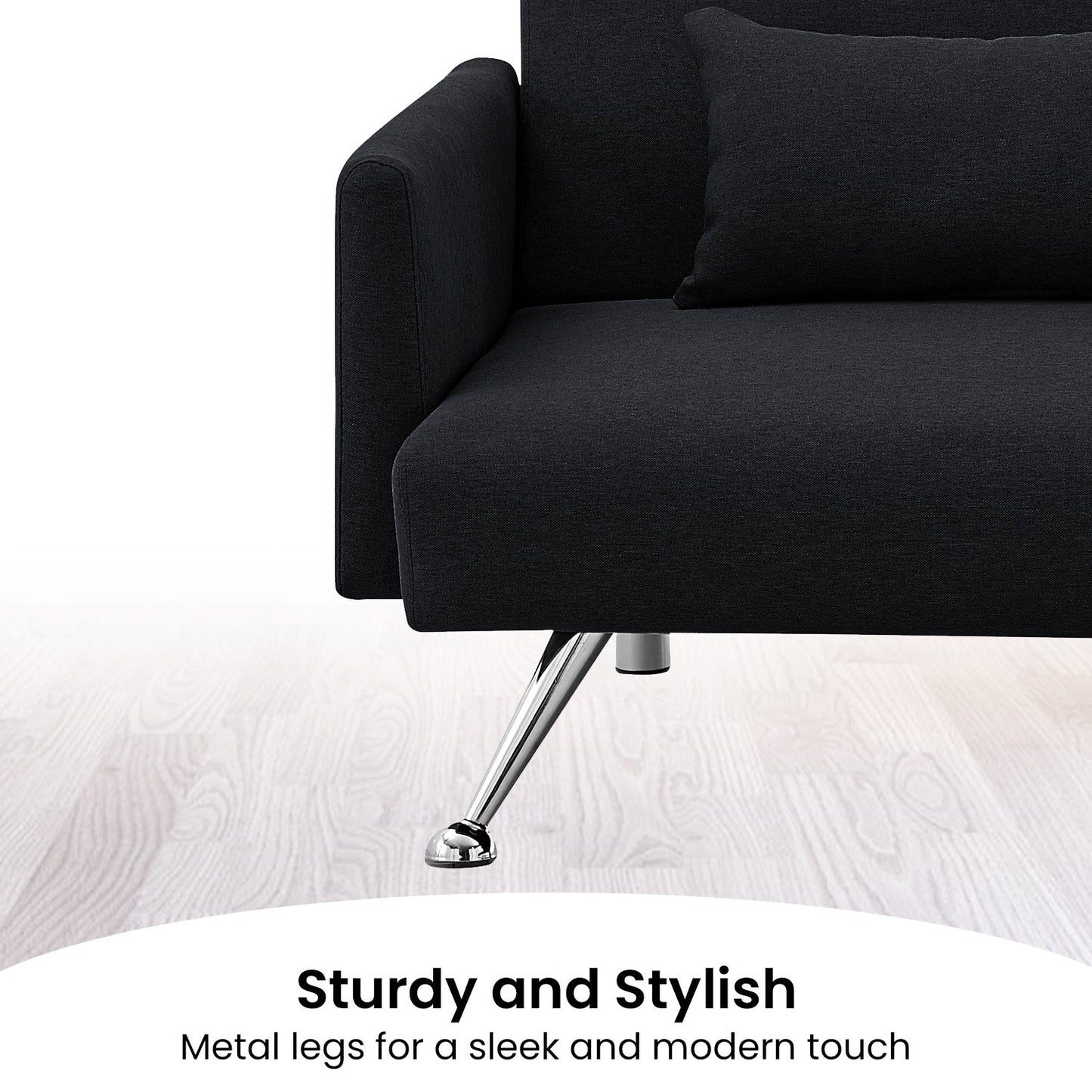 Sarantino Mia 3-Seater Sofa Bed with Chaise & 3 Pillows - Black