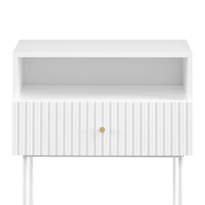 Sarantino Cecil Slender Fluted Bedside Table In White